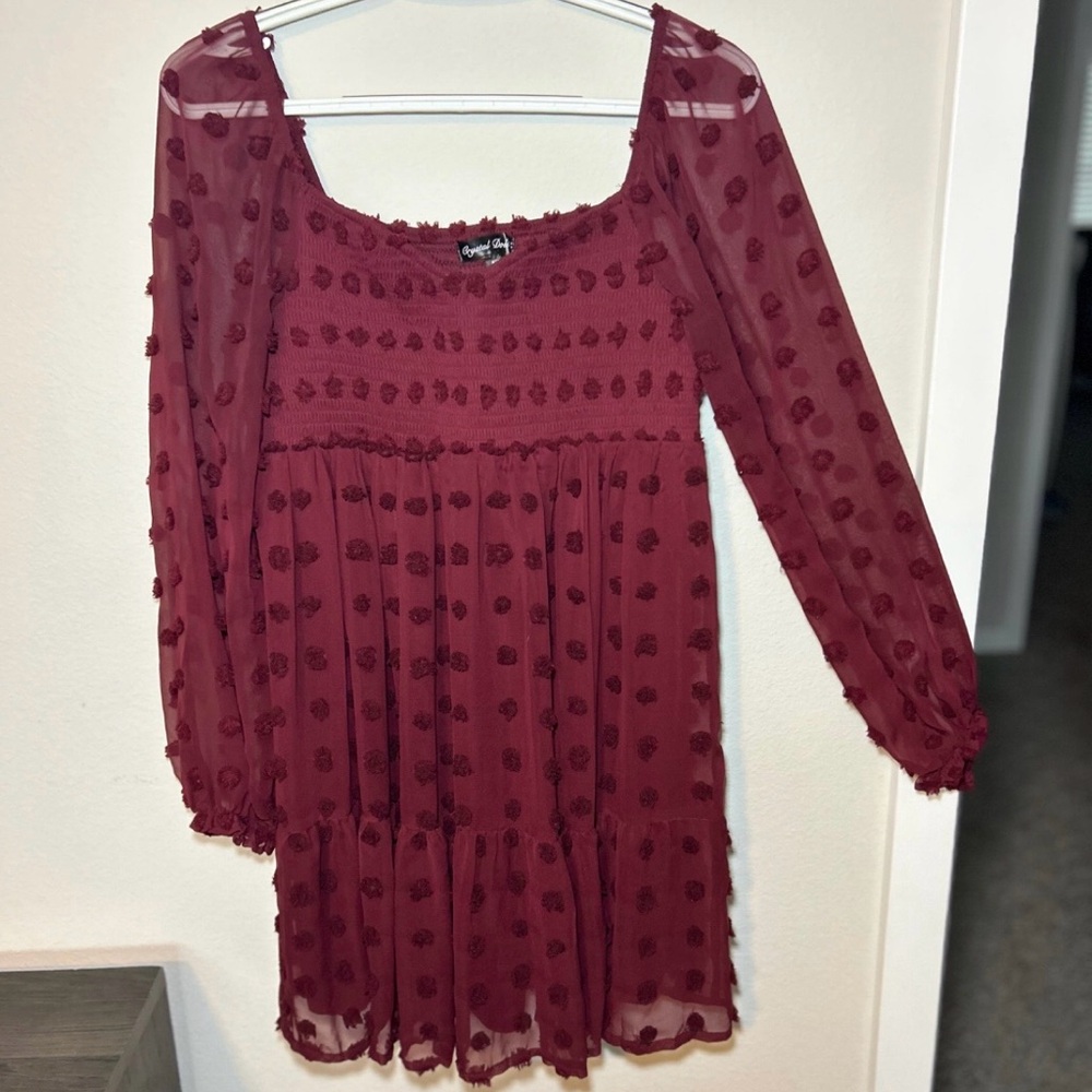 Buckle Crystal Doll Long Sleeve Dress
